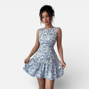 Damen Pastellfarbenes Blumenkleid Ärmellos Gestuft Frühling