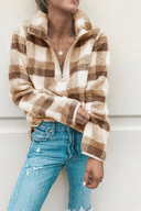 Isla Damen Fleece-Pullover – Kariertes Halb-Reißverschluss-Pullover