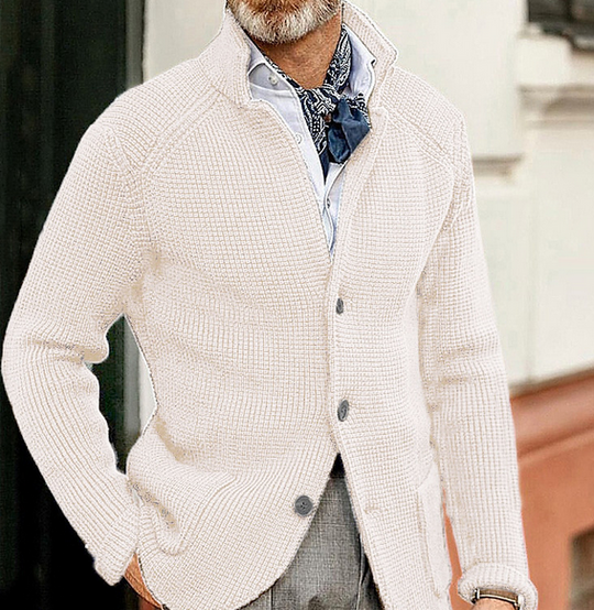 Harrison Men’s Knit Cardigan – Button-Up with Suede Details