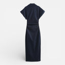 Damen Denim Midi-Kleid Slim Fit Mit Knopfleiste und Kragen Klassisch