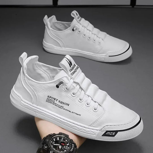 Dorian Men’s Casual Sneakers – Low Top Canvas White Shoes