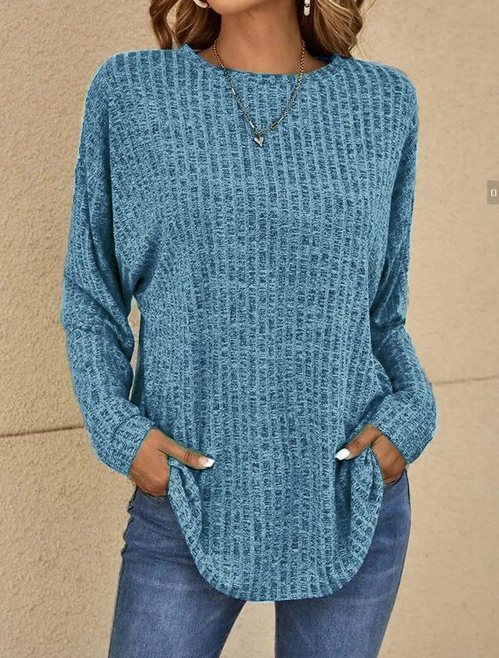 Isla Women’s Waffle Knit Top – Long Sleeve Casual Pullover