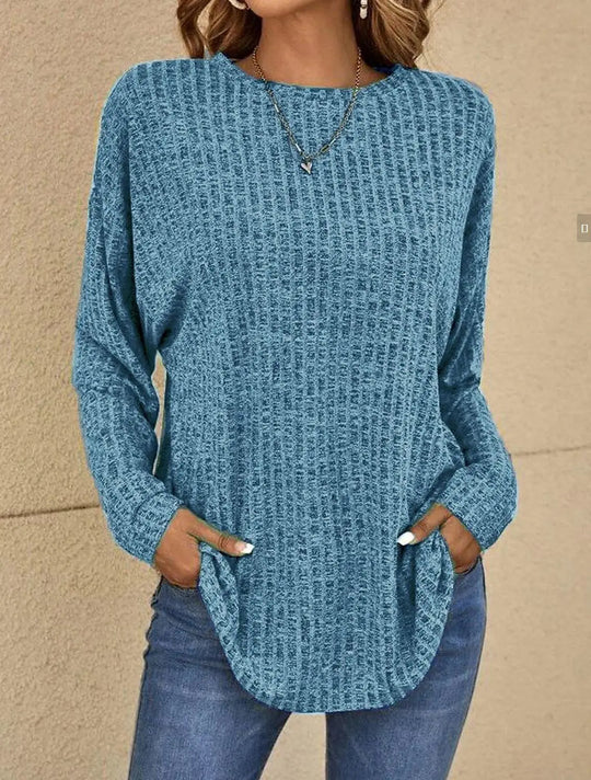 Isla Women’s Waffle Knit Top – Long Sleeve Casual Pullover