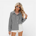 Damesblouse Katoen Knopen Klassiek Gestreept Lange Mouw