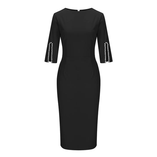 Barclay & Bloom | Women’s Midi Pencil Dress – Office Dress with Pearl Detail