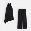 Women’s Backless Halter Outfit Set Wide Leg Pants Lightweight