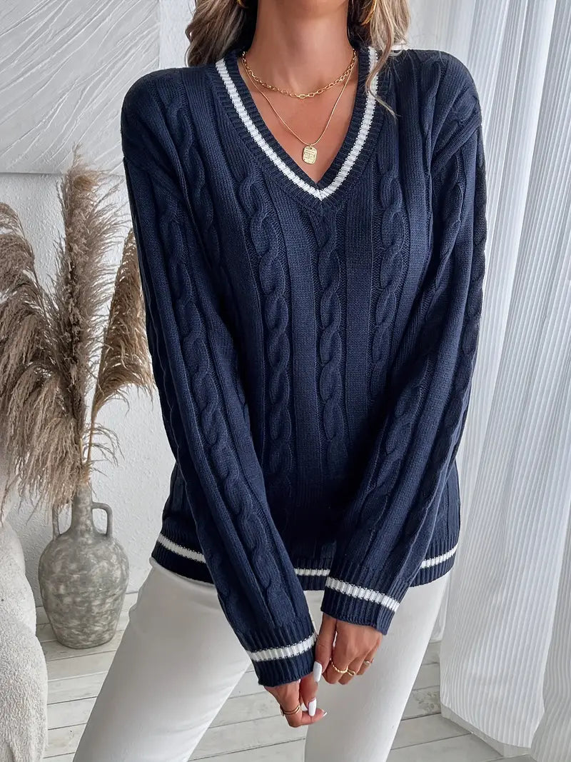 Colette – Women's V-Neck Cable Knit Sweater