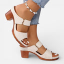 Women’s Leather Chunky Heel Sandals – Comfort Open Toe Summer Slides