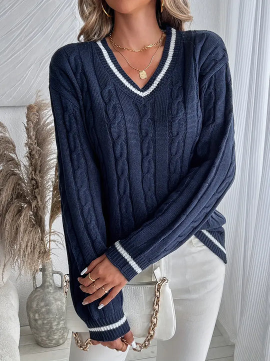 Colette – Women's V-Neck Cable Knit Sweater