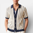 Men’s Striped Knit Polo Shirt Breathable Summer Classic Fit