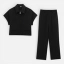 Women’s Two Piece Outfit Set Wide Leg Pants Zip Top Summer