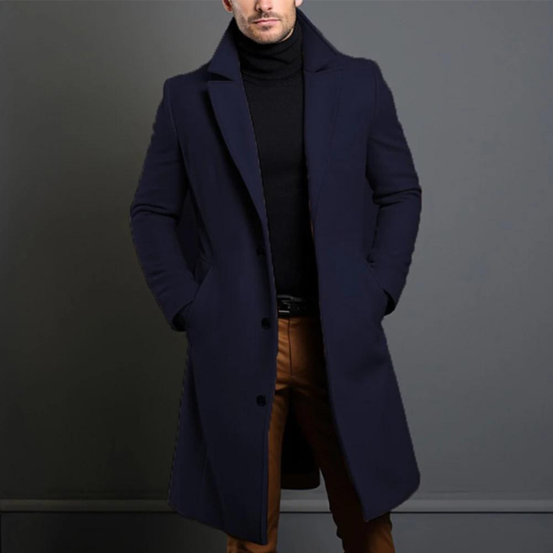 Dominic Men’s Overcoat – Single-Breasted Long Coat