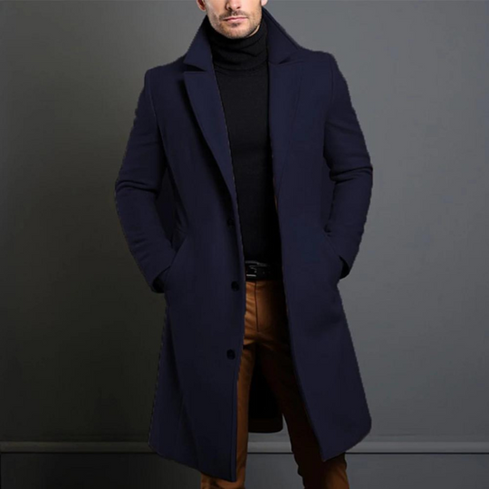 Dominic Men’s Overcoat – Single-Breasted Long Coat