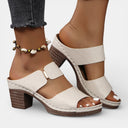 Women’s Leather Chunky Heel Sandals – Comfort Open Toe Summer Slides