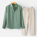 Men’s Linen Shirt and Pants Set Lightweight Casual Outfit
