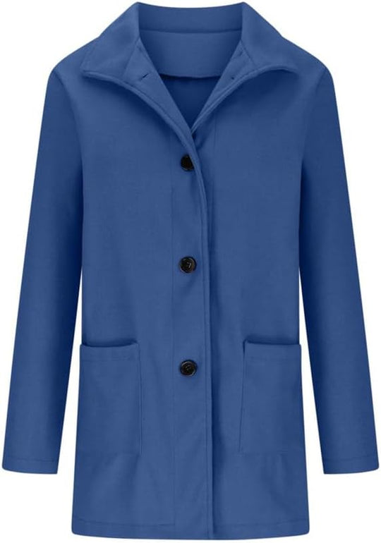 Barclay & Bloom | Women’s Wool Blend Coat – Mid-Length Long Sleeve Button Front Jacket with Pockets