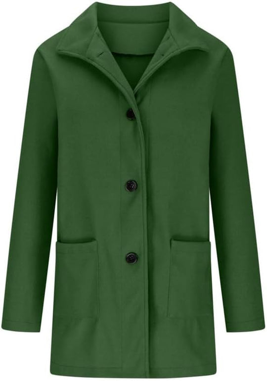 Barclay & Bloom | Women’s Wool Blend Coat – Mid-Length Long Sleeve Button Front Jacket with Pockets