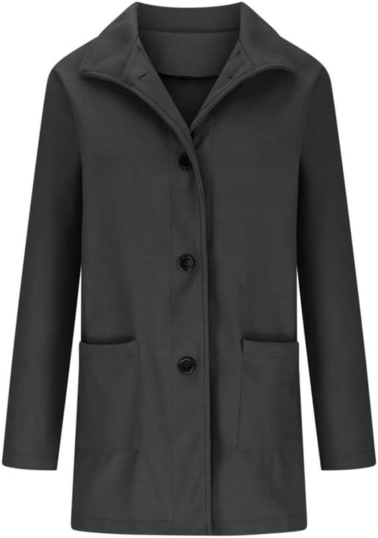 Barclay & Bloom | Women’s Wool Blend Coat – Mid-Length Long Sleeve Button Front Jacket with Pockets