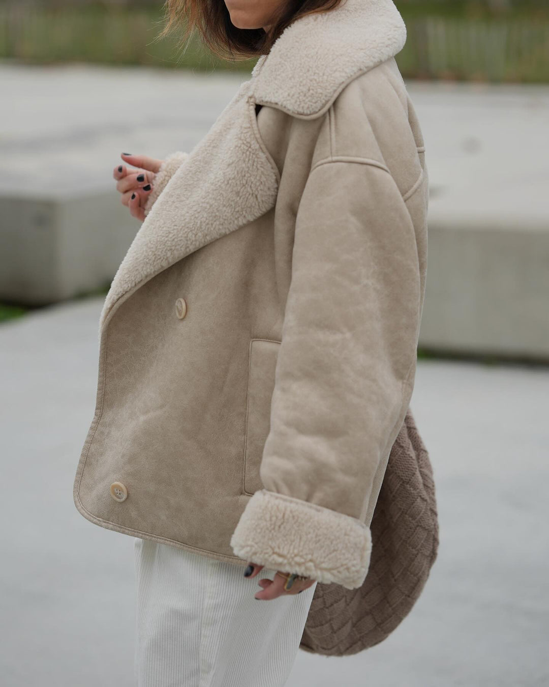 Alessia Women’s Shearling Coat – Short Double Breasted Winter Jacket
