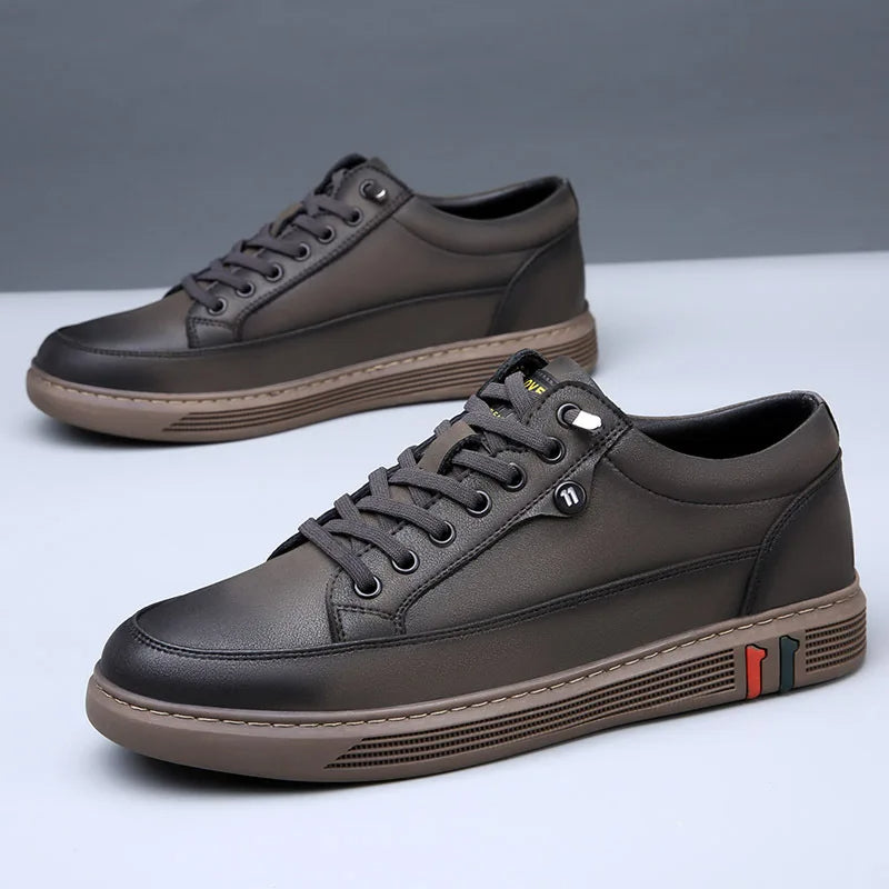 Mase Men’s Leather Sneakers – Low Top Casual Brown Shoes