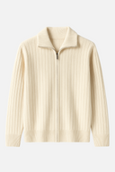 Dorian Men’s Wool Zip Cardigan – Ribbed Full Zip Knit Sweater with Collar