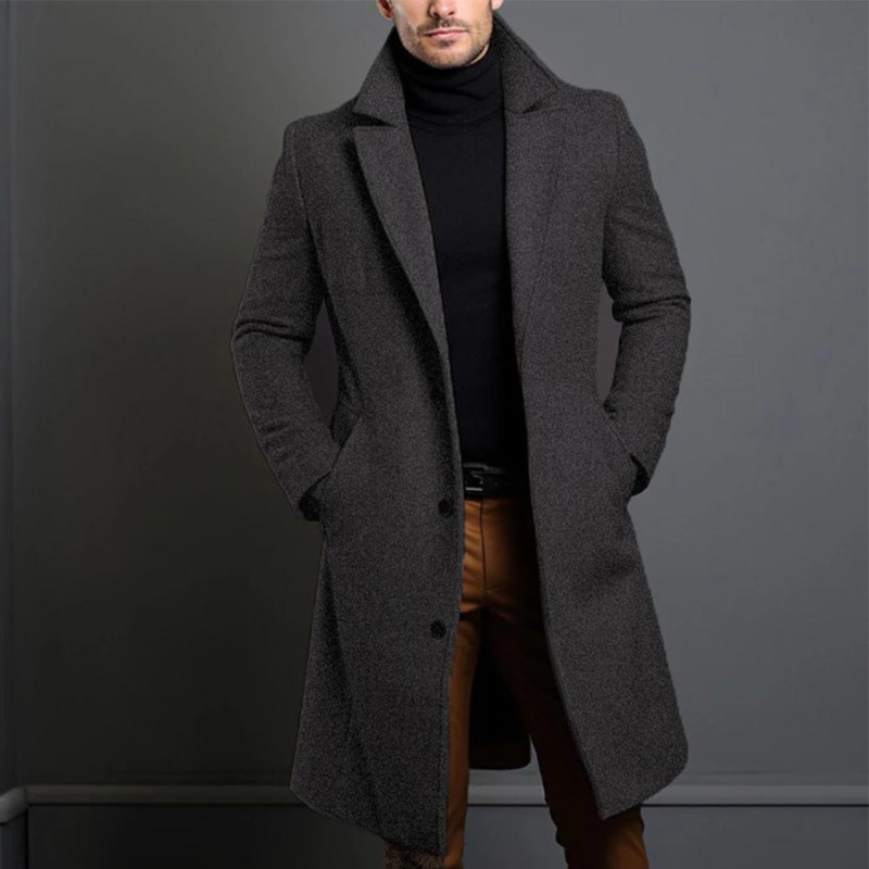 Dominic Men’s Overcoat – Single-Breasted Long Coat