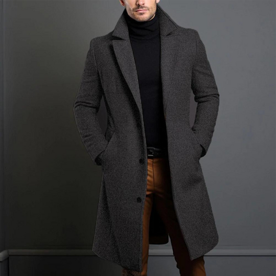 Dominic Men’s Overcoat – Single-Breasted Long Coat
