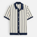 Men’s Striped Knit Polo Shirt Breathable Summer Classic Fit