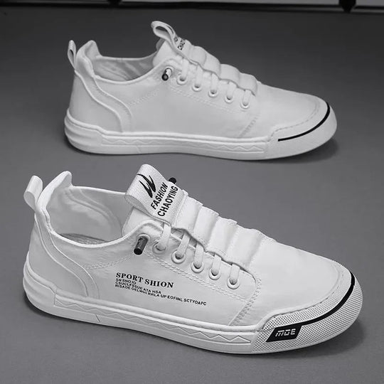 Dorian Men’s Casual Sneakers – Low Top Canvas White Shoes