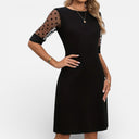 Dames Zwarte Kantjurk Elegant Metelhoge Mouwen Ronde Hals