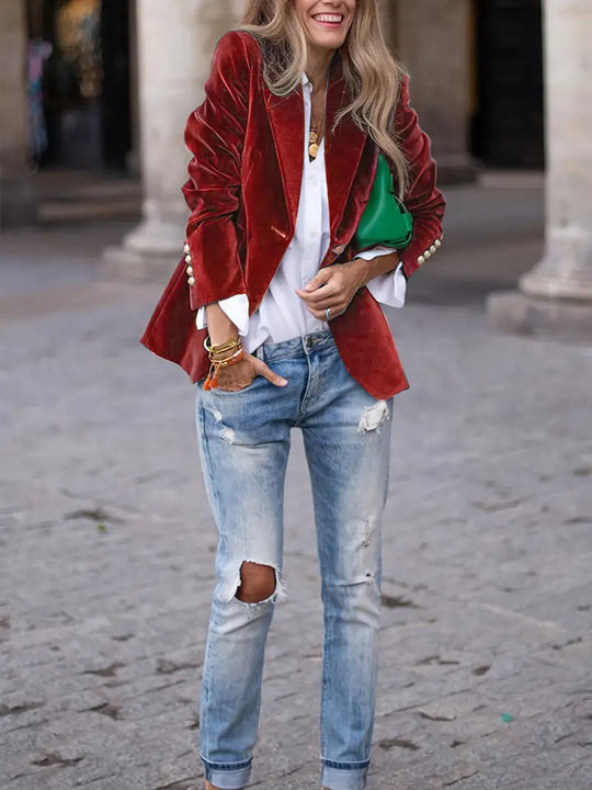 Odessa | Velvet Blazer with Button Detail