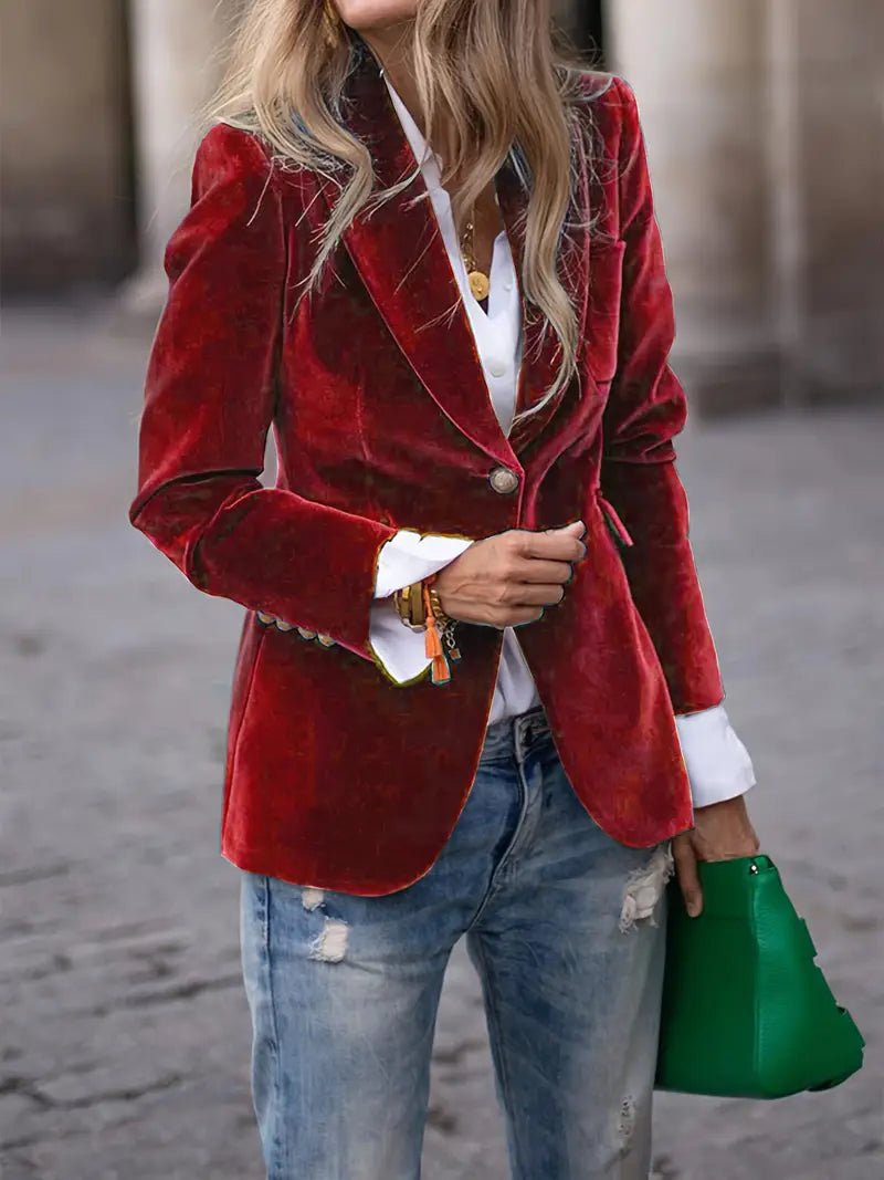 Odessa | Velvet Blazer with Button Detail