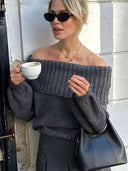 Clara | Damen Strickpullover mit Carmenausschnitt