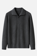 Dorian Men’s Wool Zip Cardigan – Ribbed Full Zip Knit Sweater with Collar