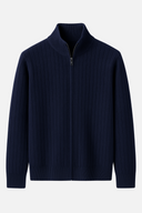 Dorian Men’s Wool Zip Cardigan – Ribbed Full Zip Knit Sweater with Collar