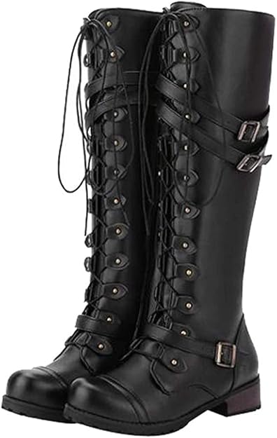 Barclay & Bloom | Women’s Knee High Boots – Lace-Up Riding Style Leather Look Tall Boots with Buckle Straps