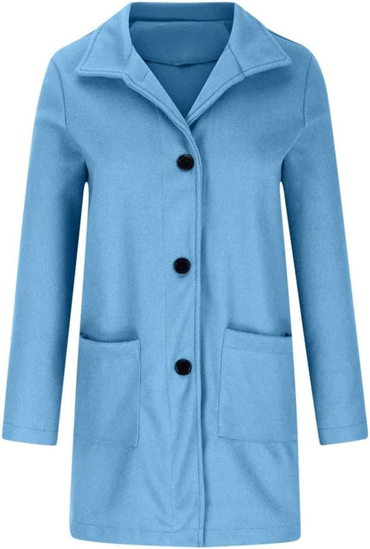Barclay & Bloom | Women’s Wool Blend Coat – Mid-Length Long Sleeve Button Front Jacket with Pockets