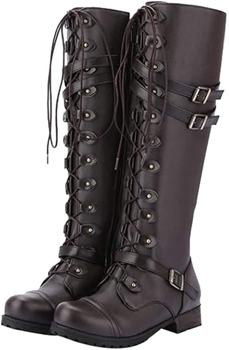 Barclay & Bloom | Women’s Knee High Boots – Lace-Up Riding Style Leather Look Tall Boots with Buckle Straps