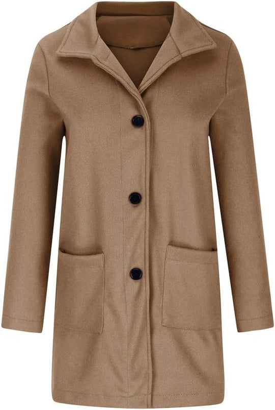 Barclay & Bloom | Women’s Wool Blend Coat – Mid-Length Long Sleeve Button Front Jacket with Pockets