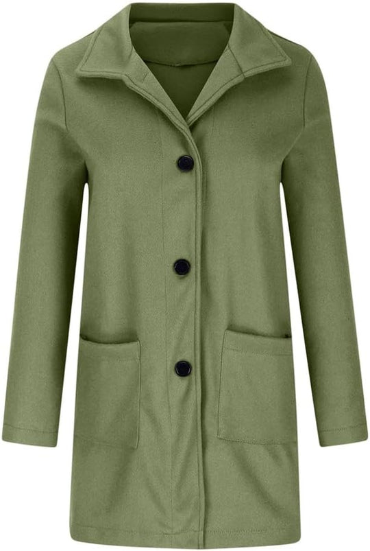 Barclay & Bloom | Women’s Wool Blend Coat – Mid-Length Long Sleeve Button Front Jacket with Pockets