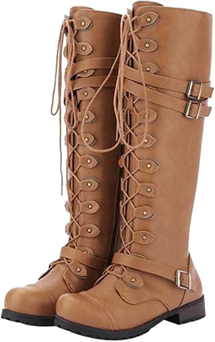 Barclay & Bloom | Women’s Knee High Boots – Lace-Up Riding Style Leather Look Tall Boots with Buckle Straps
