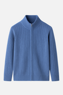 Dorian Men’s Wool Zip Cardigan – Ribbed Full Zip Knit Sweater with Collar