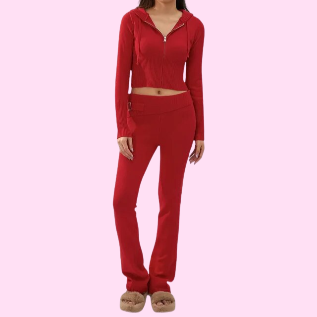 Alessia Women’s Knit Set – Cropped Cardigan and Flared Pants