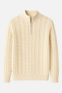 Ryan Men’s Wool Half Zip Sweater – Cable Knit Pullover with High Collar