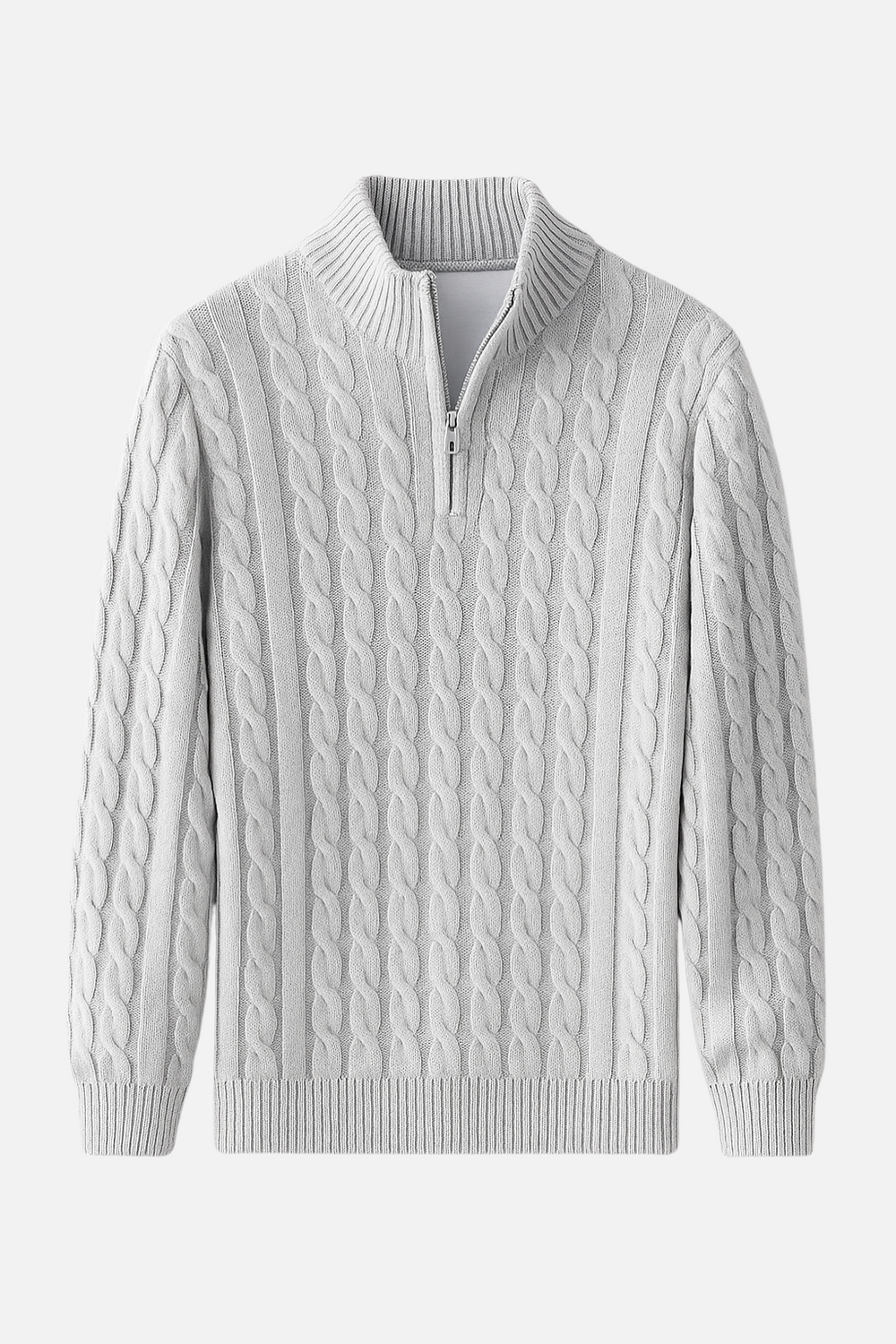 Ryan heren wollen trui met halve rits – kabelgebreide pullover met hoge kraag