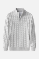 Ryan Herren Woll-Halbzip-Pullover – Kabelstrickpullover mit hohem Kragen