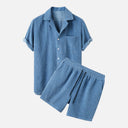 Men’s Corduroy Summer Set Shirt and Shorts Matching Outfit