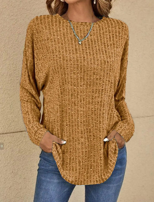 Isla Women’s Waffle Knit Top – Long Sleeve Casual Pullover