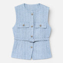 Women’s Tweed Waistcoat Belted Sleeveless Button Front Vest