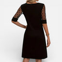 Dames Zwarte Kantjurk Elegant Metelhoge Mouwen Ronde Hals